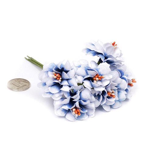 Букет тканевых циний тип 2, цвет бело-голубой