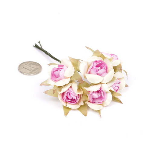 Букет бумажных полуоткрытых роз "Ваниль с розовым", в упаковке