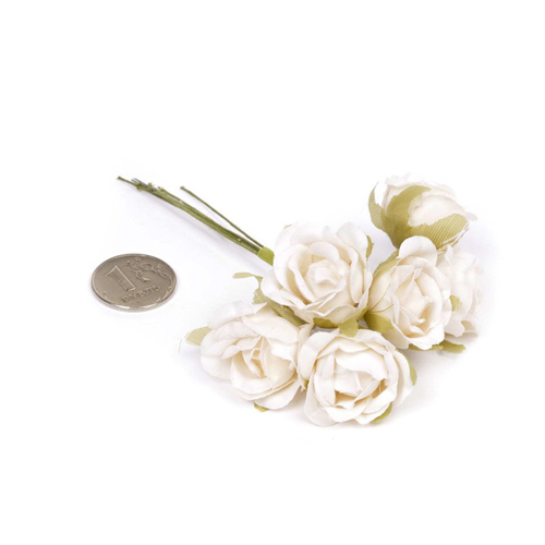 Букет тканевых полуоткрытых роз 2 см "Слоновая кость", в упаковке