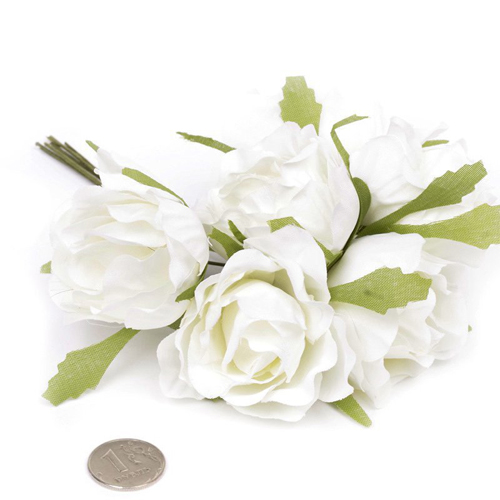 Букет тканевых полуоткрытых роз 4 см "Белый", в упаковке