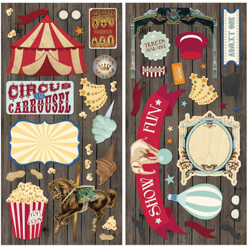 Наклейки из чипборда Bo Bunny "Carnival", 15 х 30 см