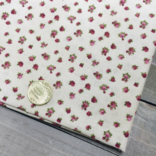 Ткань лоскутная 50 х 55 см "4507", мелкие розочки на бежевом