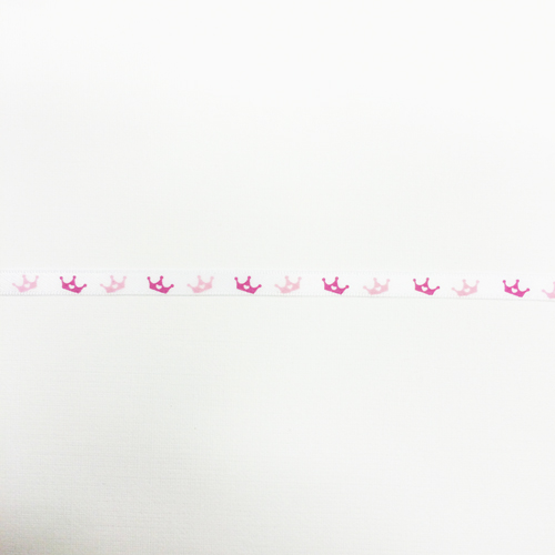 Лента атласная белая с коронами, 6 мм