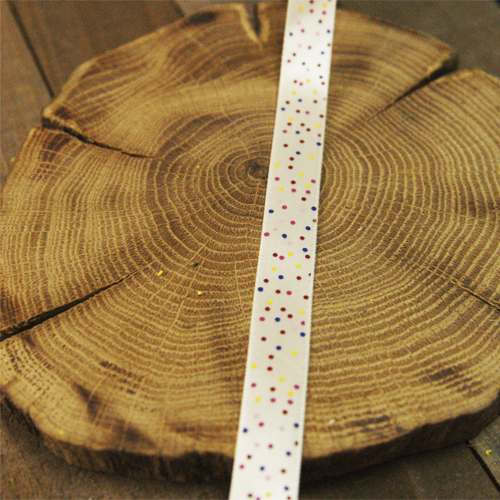 Лента атласная разноцветные точки на кремовом, 12мм