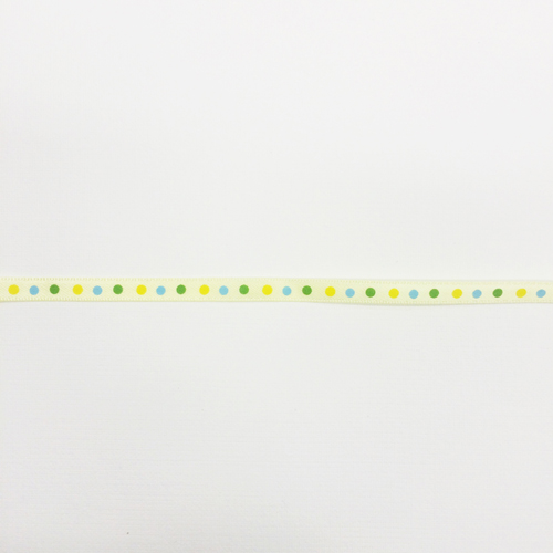 Лента атласная разноцветный горох на желтом, 6 мм
