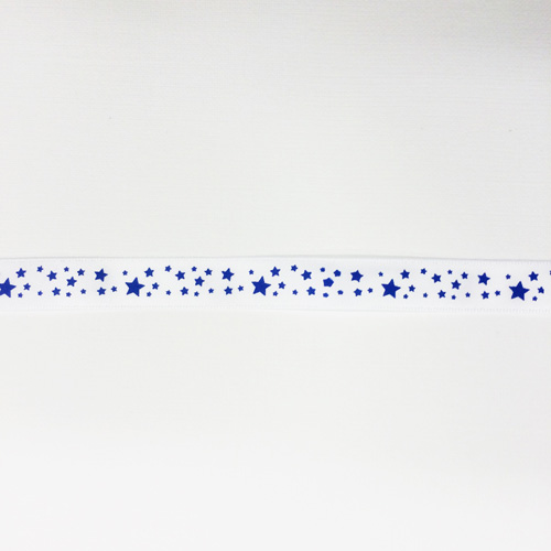 Лента атласная синие звезды на белом, 12мм