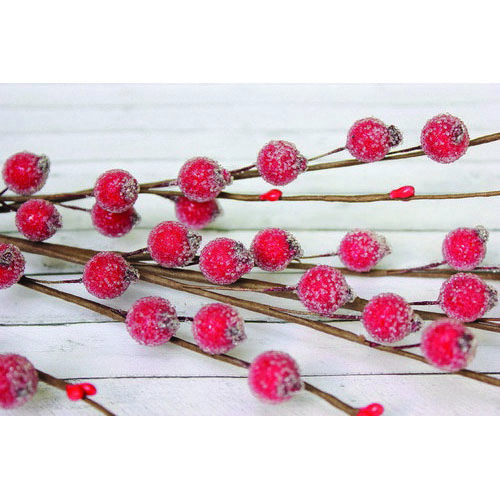 Веточка Scrapberrys с красными ягодками в обсыпке, 42см