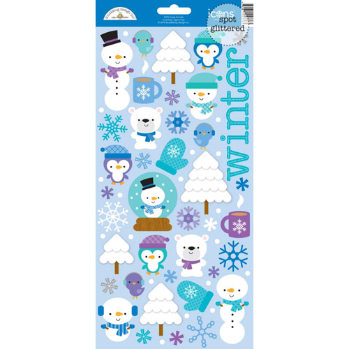 Картонные наклейки с блёстками Doodlebug"Frosty Friends" 15 х 30 см